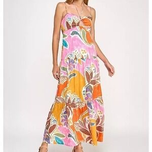 Beauty & Grace Printed Sweetheart Maxi Multi Strappy Dress Juniors Size XL NWT